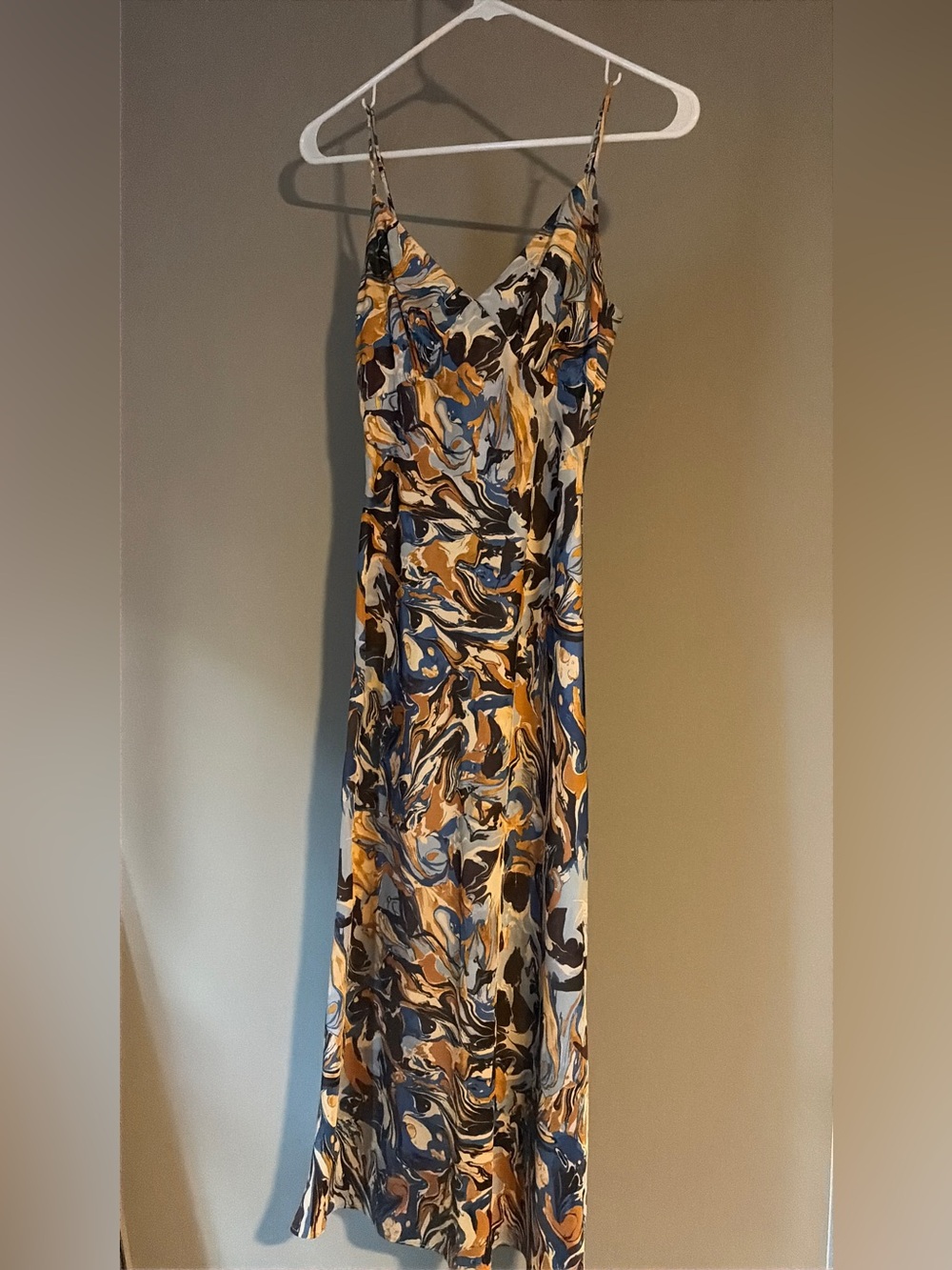Abercrombie & Fitch Blue and Gold Marble Slip Maxi Dress